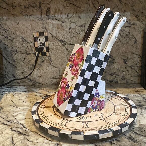 Solid Wood Hand Painted Knife Block - Picture 1 of 6